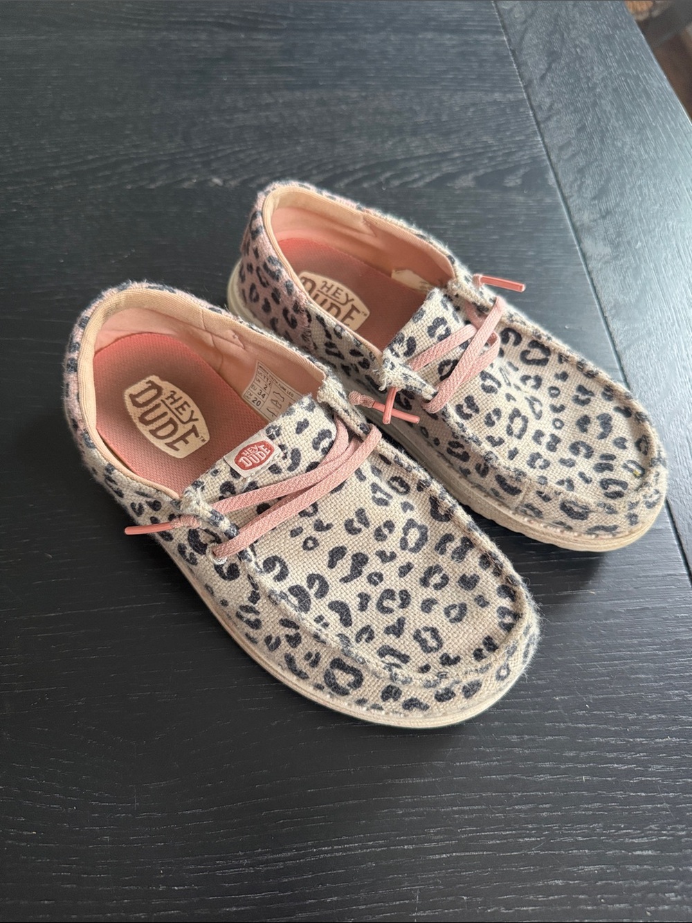 Hey Dude Kids Leopard Canvas Slip-On Moccasins with Pink Accents